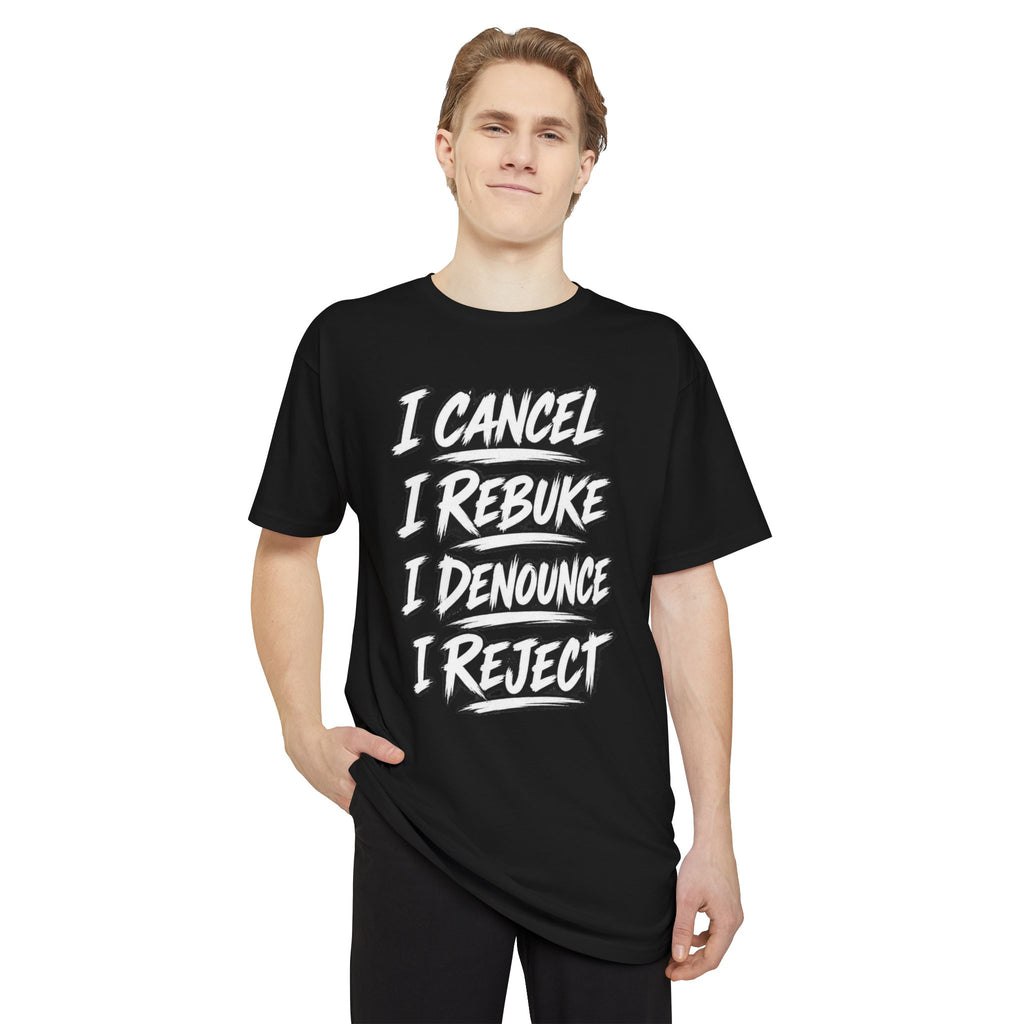 I Cancel I Rebuke I Denounce I Reject — Long Body Tee (No Weapon Formed Will Prosper, Isaiah 54:17)