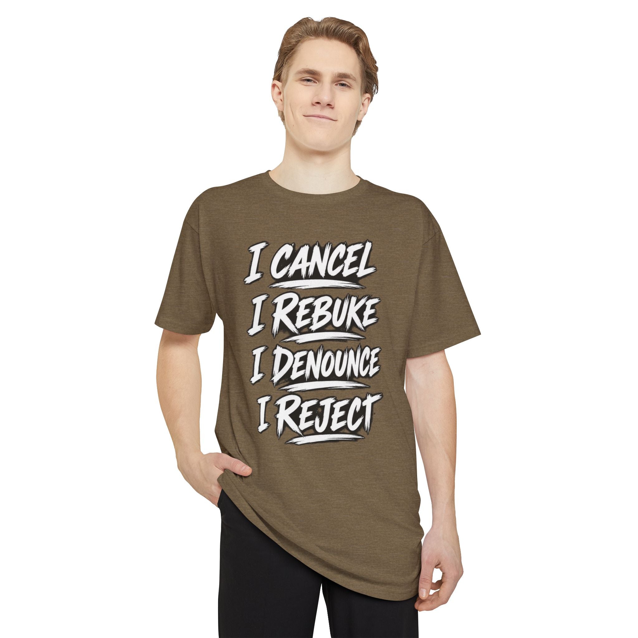 I Cancel I Rebuke I Denounce I Reject — Long Body Tee (No Weapon Formed Will Prosper, Isaiah 54:17)