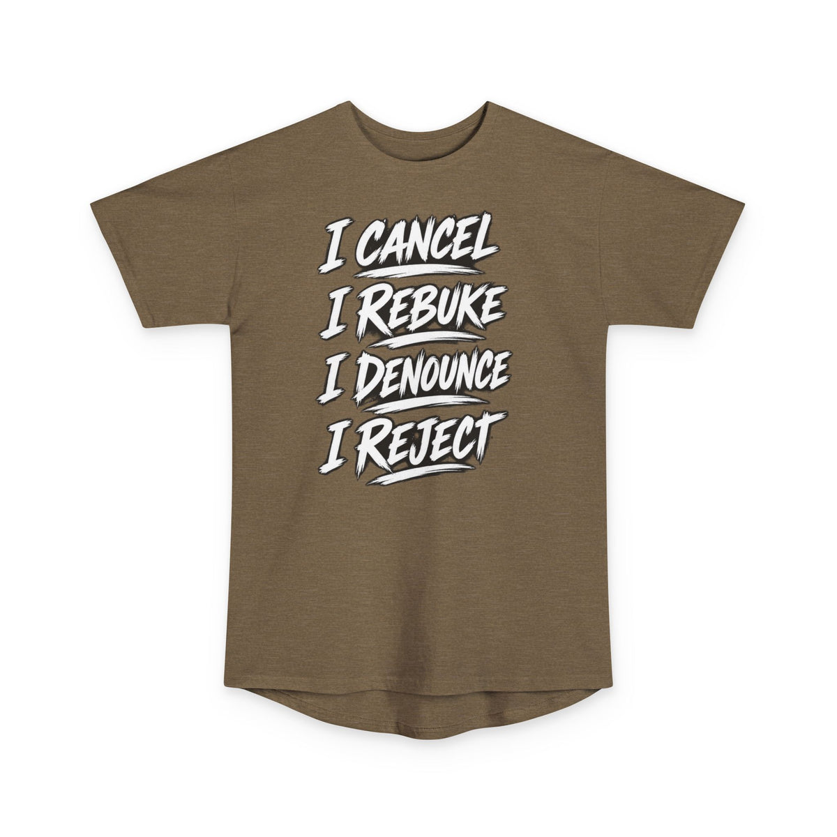 I Cancel I Rebuke I Denounce I Reject — Long Body Tee (No Weapon Formed Will Prosper, Isaiah 54:17)
