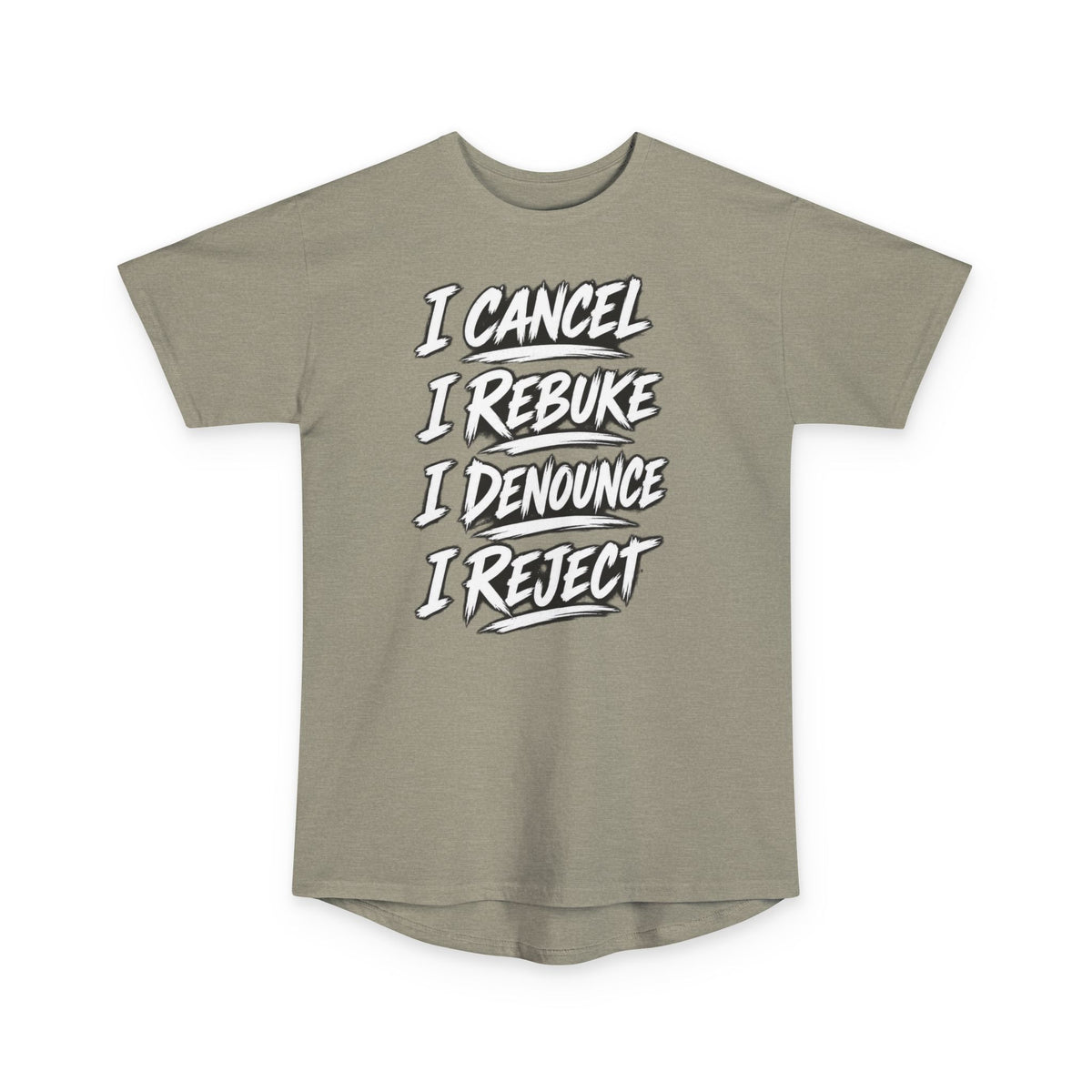 I Cancel I Rebuke I Denounce I Reject — Long Body Tee (No Weapon Formed Will Prosper, Isaiah 54:17)
