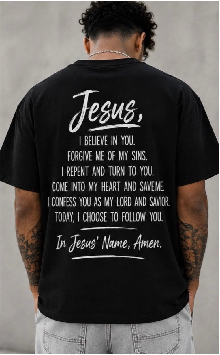 Salvation Cross T-Shirt | A Prayer to Follow Jesus Christian Faith Tee